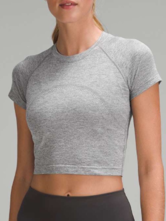 lululemon athletica Tops - Lululemon Swiftly Tech Cropped Short-Sleeve Shirt 2.0 Sz 8 in Slate / White